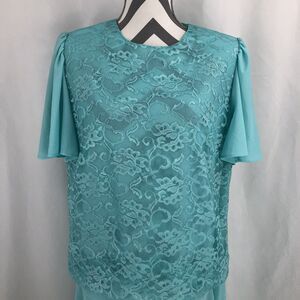 Roman's Lace Shirt Short Sleeve Baby Blue Shift Dress Vintage 3814 Size A6 USA